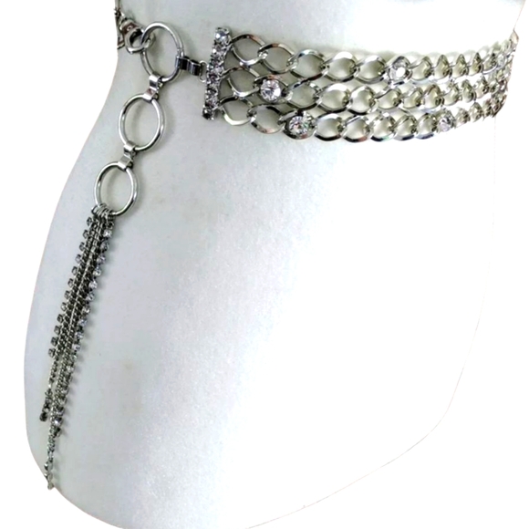 Vintage Silver Chain Belt with Rhinestones - Picture 1 of 5
